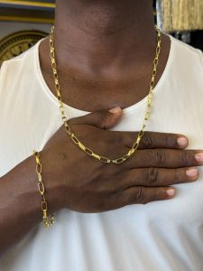 Cordão + pulseira Cartier 5mm trava dupla banhada a ouro 18k