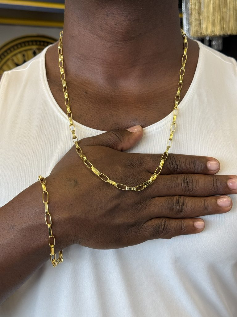 Cordão + pulseira Cartier 5mm trava dupla banhada a ouro 18k