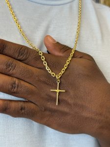 Cordão cadeado 4mm + pingente crucifixo