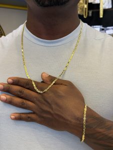 Cordão + pulseira piastrine 4mm banhada a ouro 18k