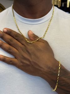 Cordão + pulseira tijolinho 4mm banhada a ouro 18k