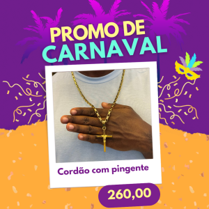 Cordão tijolinho 6mm + pingente cruz palito