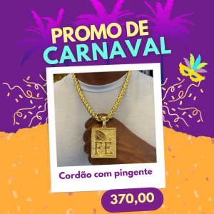 Cordão elo baiano 10mm + pingente fé banhado a ouro 18k