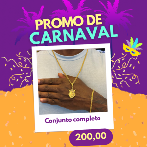 Cordão + pulseira cadeado duplo 4mm com pingente nossa senhora banhado a ouro 18k