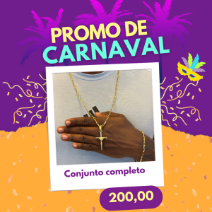 Cordão + pulseira Cartier 4mm com pingente cruz fio banhada a ouro 18k