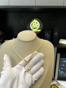 Cordão Grummet 5mm com Pingente Cruz Banhado a Ouro 18k