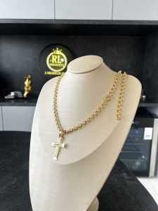 Conjunto Elo Português 8mm com Pingente Cruz banhado a ouro 18k