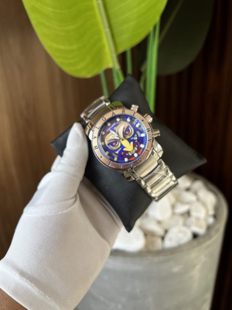 Relógio Bvlgari Coringa Prata Dourado Interno Azul