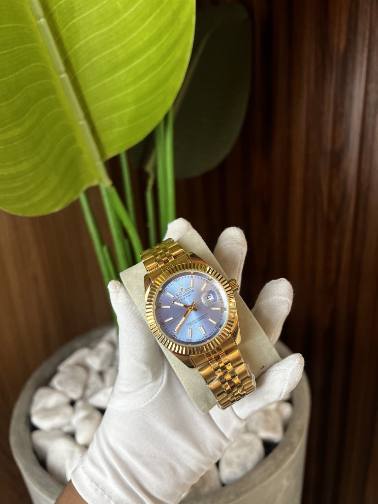Rolex Dourado Date Just Interna Azul Claro