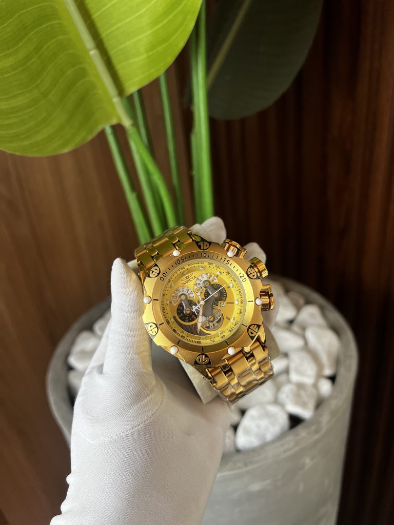 Relógio Hibrid Maquinário Importado Dourado Interna Dourada