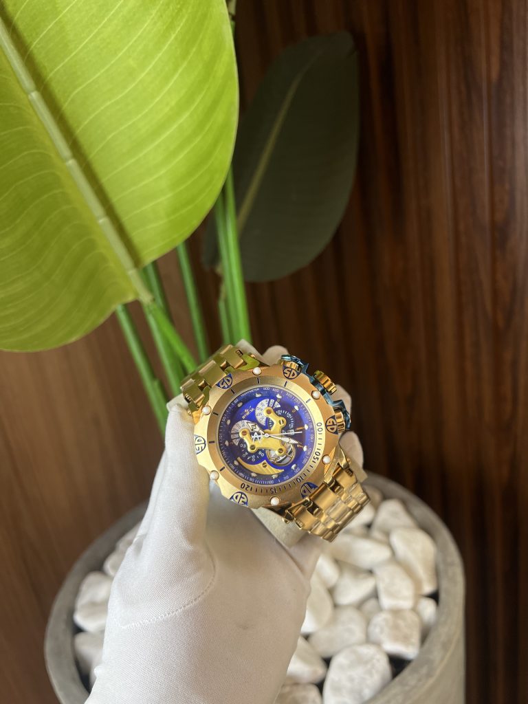Relógio Invicta Hibrid Maquinário Importado Dourado Interna Azul