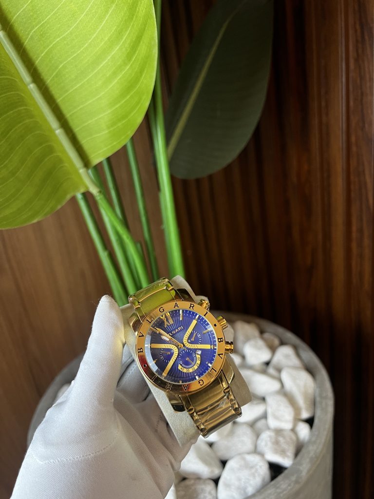 Relógio Bvlgari Dourado Interno Algarismo Azul