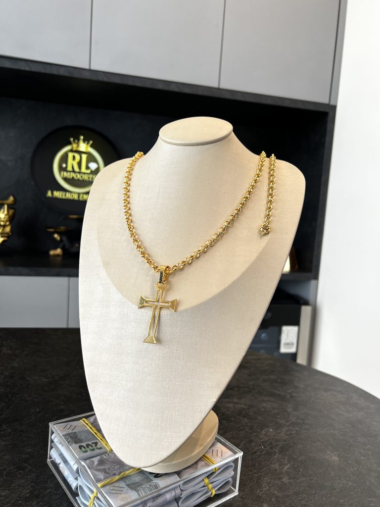 Conjunto Elo Português 8mm com Pingente Cruz Malta
