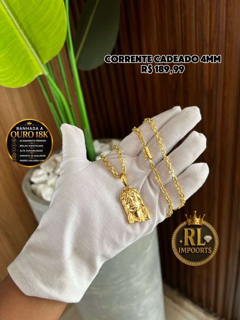 Promoção loucaaa!! 🤩🚀 Cordão Cadeado 4mm com Pingente Cristo