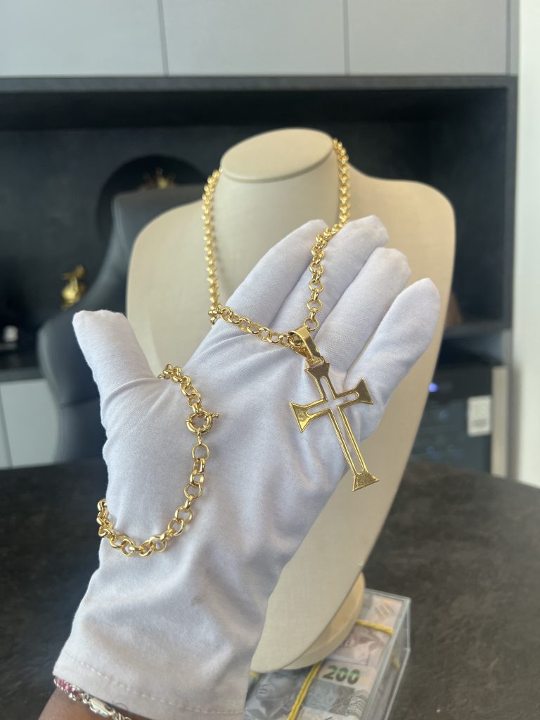 Conjunto Elo Português 8mm com Pingente Cruz Malta