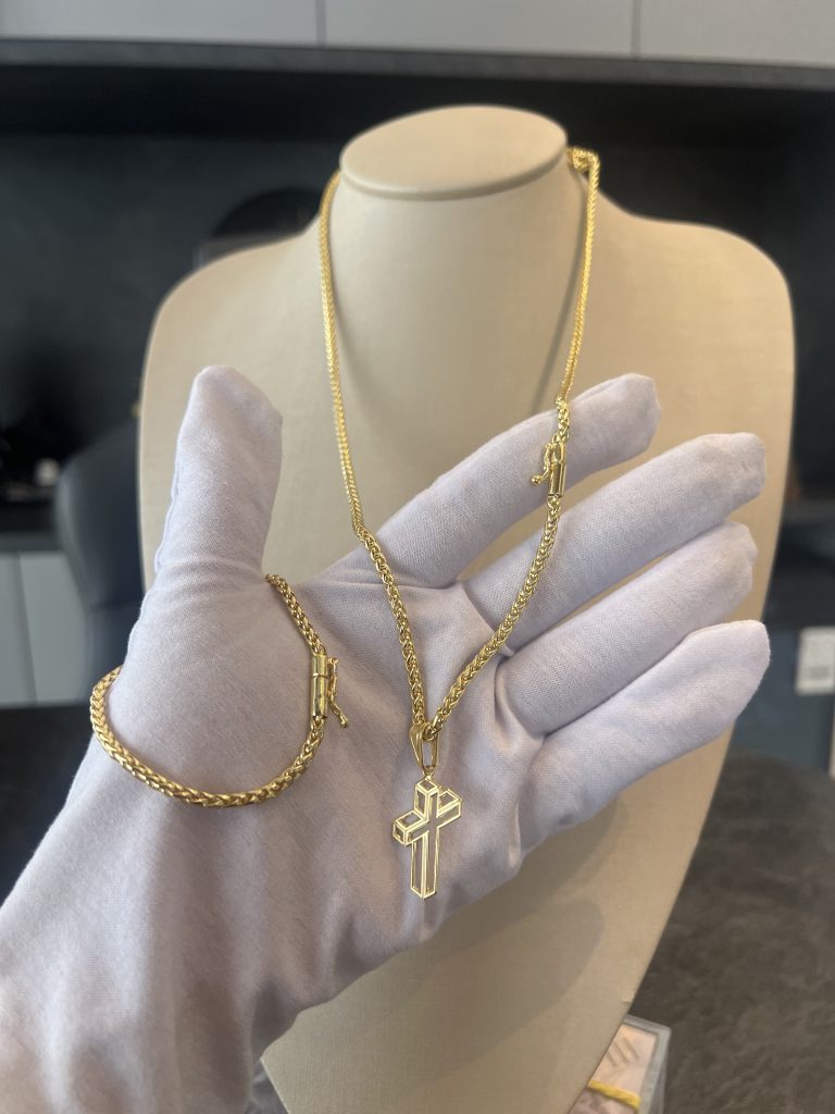 Conjunto Peruano 3mm com Pingente Crucifixo 3D