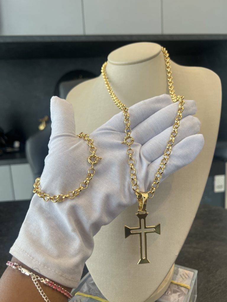 Conjunto Elo Português 8mm com Pingente Cruz Malta